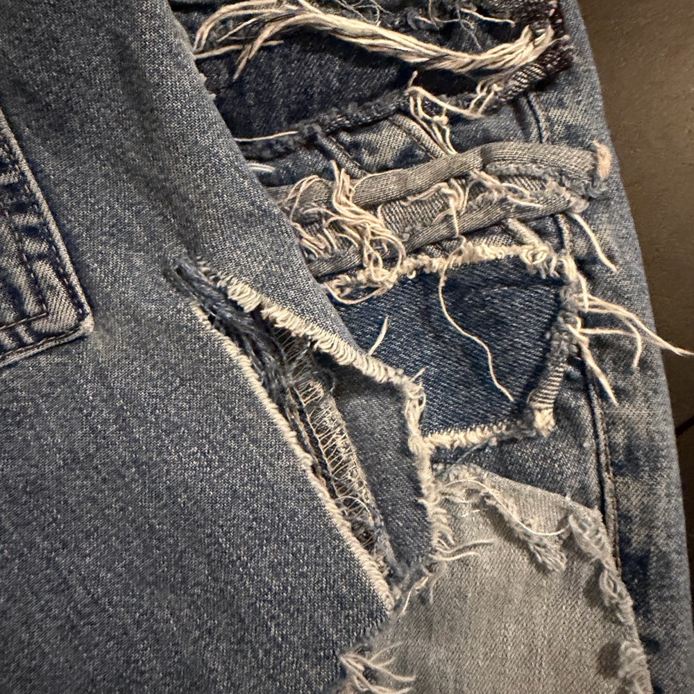 Deconstructed Upcycled Patchwork Denim Mini Skirt… - image 5